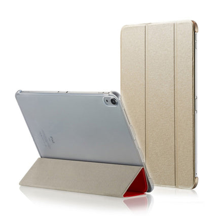 Silk Texture Horizontal Flip Ultra-thin Double-sided Clip Magnetic PU Leather Case for iPad Pro 11 inch (2018), with Three-folding Holder & Sleep / Wake-up Function(Gold)-garmade.com