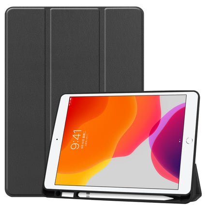 For iPad 10.2 2021 / 2020 / 2019 Custer Texture Horizontal Flip Smart TPU Leather Case with Sleep / Wake-up Function & Three-folding Holder & Pen Slot(Black)-garmade.com