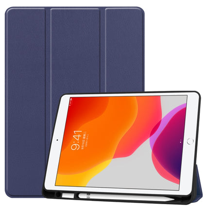 For iPad 10.2 2021 / 2020 / 2019 Custer Texture Horizontal Flip Smart TPU Leather Case with Sleep / Wake-up Function & Three-folding Holder & Pen Slot(Dark Blue)-garmade.com