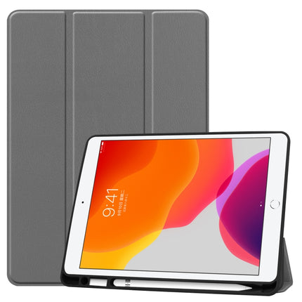 For iPad 10.2 2021 / 2020 / 2019 Custer Texture Horizontal Flip Smart TPU Leather Case with Sleep / Wake-up Function & Three-folding Holder & Pen Slot(Grey)-garmade.com