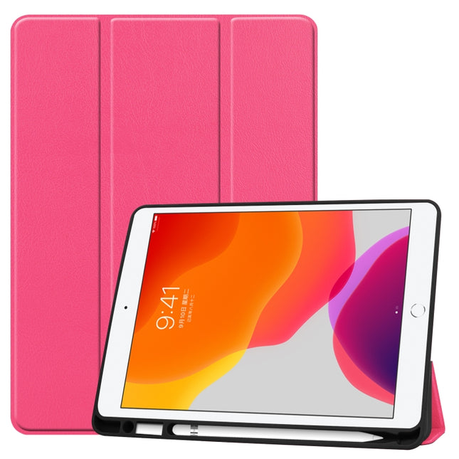 For iPad 10.2 2021 / 2020 / 2019 Custer Texture Horizontal Flip Smart TPU Leather Case with Sleep / Wake-up Function & Three-folding Holder & Pen Slot(Rose Red)-garmade.com