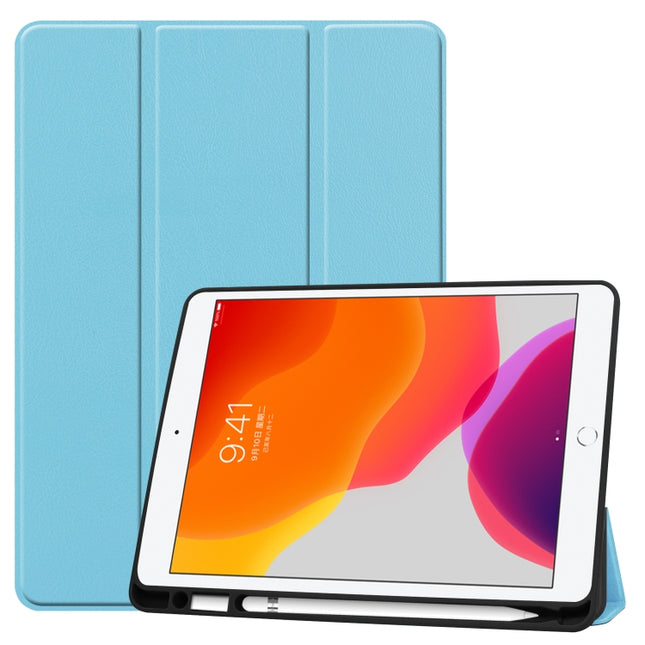 For iPad 10.2 2021 / 2020 / 2019 Custer Texture Horizontal Flip Smart TPU Leather Case with Sleep / Wake-up Function & Three-folding Holder & Pen Slot(Sky Blue)-garmade.com