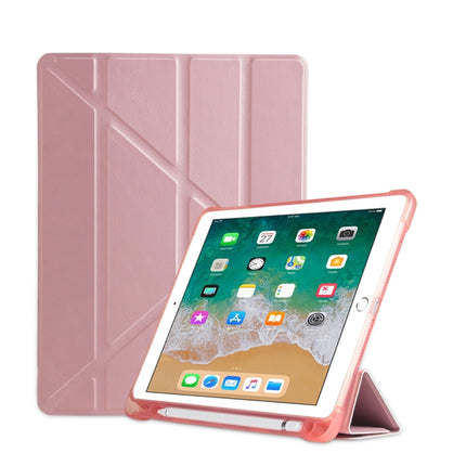 Multi-folding Shockproof TPU Protective Case for iPad 9.7 (2018) / 9.7 (2017) / air / air2, with Holder & Pen Slot(Pink)-garmade.com