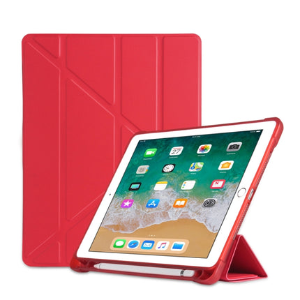 Multi-folding Shockproof TPU Protective Case for iPad 9.7 (2018) / 9.7 (2017) / air / air2, with Holder & Pen Slot(Red)-garmade.com