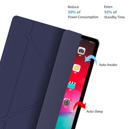 Multi-folding Shockproof PC + PU Leather Protective Case for iPad Pro 12.9 2018 / 2020, with Holder & Sleep / Wake-up Function(Dark Blue)-garmade.com