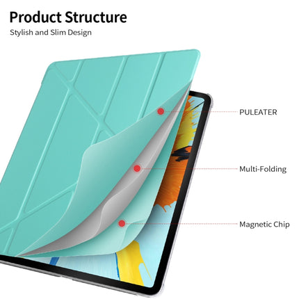 Multi-folding Shockproof PC + PU Leather Protective Case for iPad Pro 12.9 2018 / 2020, with Holder & Sleep / Wake-up Function(Dark Blue)-garmade.com