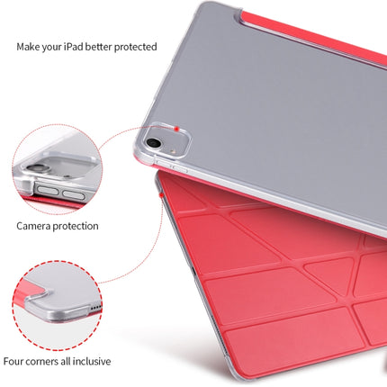 Multi-folding Shockproof PC + PU Leather Protective Case for iPad Pro 12.9 2018 / 2020, with Holder & Sleep / Wake-up Function(Red)-garmade.com
