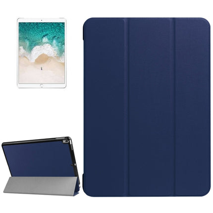 For iPad Pro 10.5 inch PU Litchi Texture 3-folding Smart Case Clear Back Cover with Holder(navy)-garmade.com