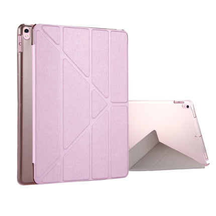 For iPad Pro 10.5 inch Silk Texture Horizontal Deformation Flip Leather Case with 4-folding Holder & Sleep / Wake-up(Pink)-garmade.com