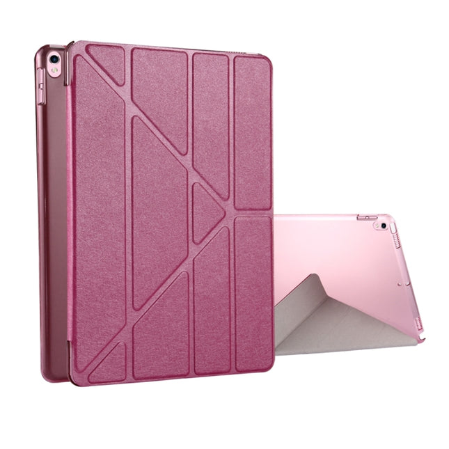 For iPad Pro 10.5 inch Silk Texture Horizontal Deformation Flip Leather Case with 4-folding Holder & Sleep / Wake-up(Magenta)-garmade.com