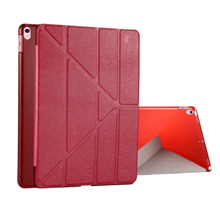 For iPad Pro 10.5 inch Silk Texture Horizontal Deformation Flip Leather Case with 4-folding Holder & Sleep / Wake-up(Red)-garmade.com