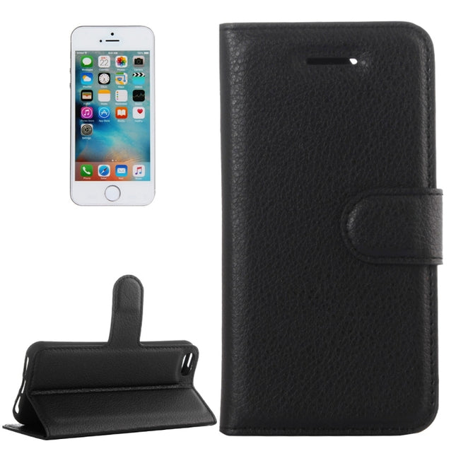 For iPhone 5 & 5s & SE Litchi Texture Horizontal Flip Leather Case with Holder & Card Slots & Wallet(Black)-garmade.com