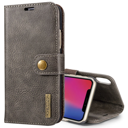 DG.MING for iPhone X / XS Crazy Horse Texture Horizontal Flip Detachable Magnetic Protective Case with Holder & Card Slots & Wallet(Grey)-garmade.com