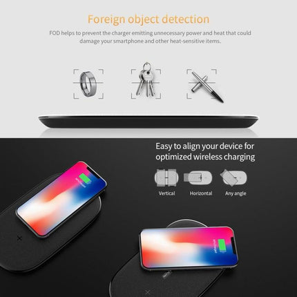 NILLKIN MC031 Gemini Dual Wireless Faster Charger QI Standard Smart Recognition 5/7.5/10W, For iPhone / Samsung / Nokia other QI Standard Smart Phones(Black)-garmade.com