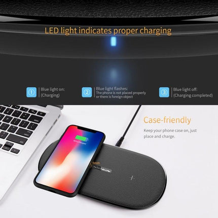 NILLKIN MC031 Gemini Dual Wireless Faster Charger QI Standard Smart Recognition 5/7.5/10W, For iPhone / Samsung / Nokia other QI Standard Smart Phones(Black)-garmade.com