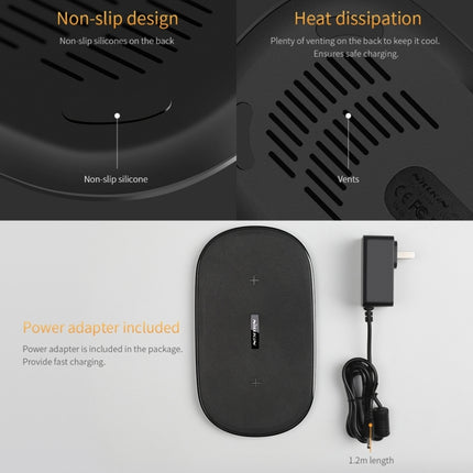 NILLKIN MC031 Gemini Dual Wireless Faster Charger QI Standard Smart Recognition 5/7.5/10W, For iPhone / Samsung / Nokia other QI Standard Smart Phones(Black)-garmade.com