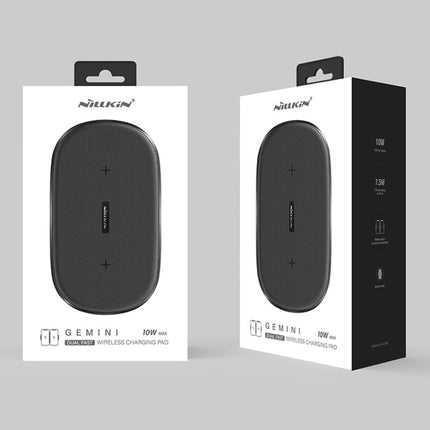 NILLKIN MC031 Gemini Dual Wireless Faster Charger QI Standard Smart Recognition 5/7.5/10W, For iPhone / Samsung / Nokia other QI Standard Smart Phones(Black)-garmade.com