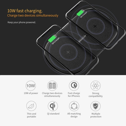 NILLKIN MC031 Gemini Dual Wireless Faster Charger QI Standard Smart Recognition 5/7.5/10W, For iPhone / Samsung / Nokia other QI Standard Smart Phones(Black)-garmade.com