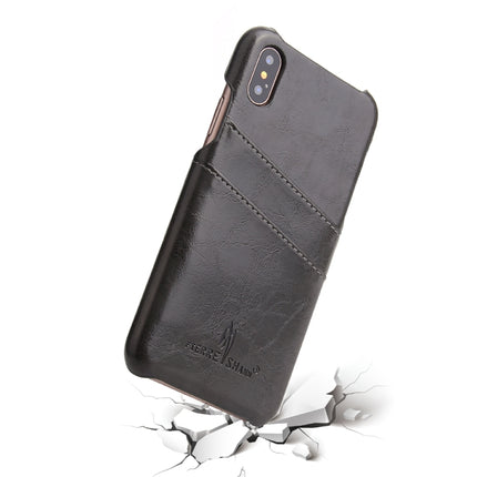 Fierre Shann Retro Oil Wax Texture PU Leather Case for iPhone X / XS, with Card Slots(Black)-garmade.com