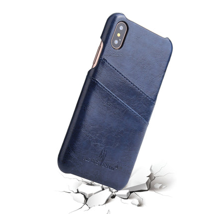 Fierre Shann Retro Oil Wax Texture PU Leather Case for iPhone X / XS, with Card Slots(Blue)-garmade.com