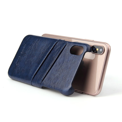 Fierre Shann Retro Oil Wax Texture PU Leather Case for iPhone X / XS, with Card Slots(Blue)-garmade.com