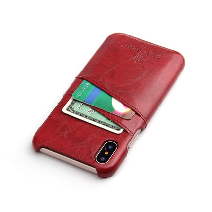 Fierre Shann Retro Oil Wax Texture PU Leather Case for iPhone X / XS, with Card Slots(Red)-garmade.com