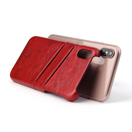 Fierre Shann Retro Oil Wax Texture PU Leather Case for iPhone X / XS, with Card Slots(Red)-garmade.com