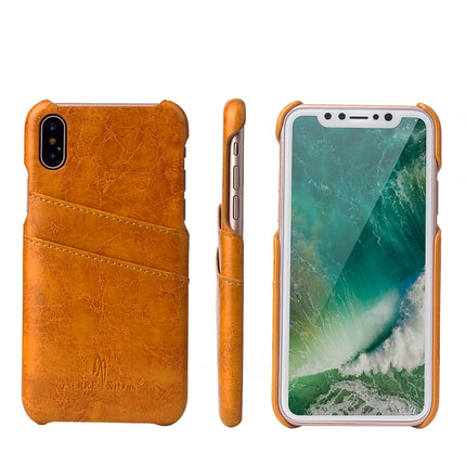 Fierre Shann Retro Oil Wax Texture PU Leather Case for iPhone X / XS, with Card Slots(Yellow)-garmade.com