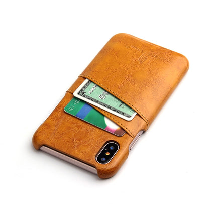 Fierre Shann Retro Oil Wax Texture PU Leather Case for iPhone X / XS, with Card Slots(Yellow)-garmade.com
