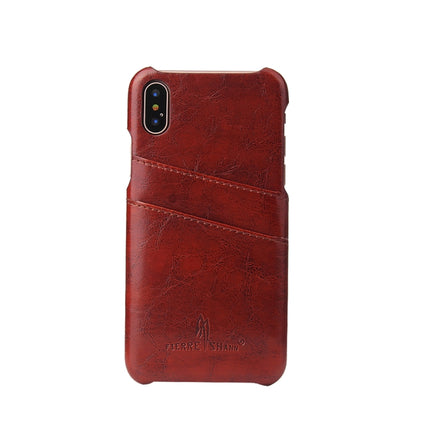 Fierre Shann Retro Oil Wax Texture PU Leather Case for iPhone X / XS, with Card Slots(Brown)-garmade.com
