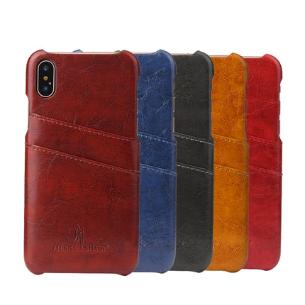 Fierre Shann Retro Oil Wax Texture PU Leather Case for iPhone X / XS, with Card Slots(Black)-garmade.com