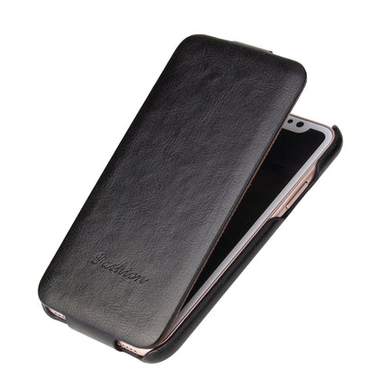 Fierre Shann Retro Oil Wax Texture Vertical Flip PU Leather Case for iPhone X / XS(Black)-garmade.com