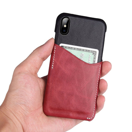 For iPhone X / XS Contrast Color PU Leather Protector Back Case with Card Slot (Red)-garmade.com