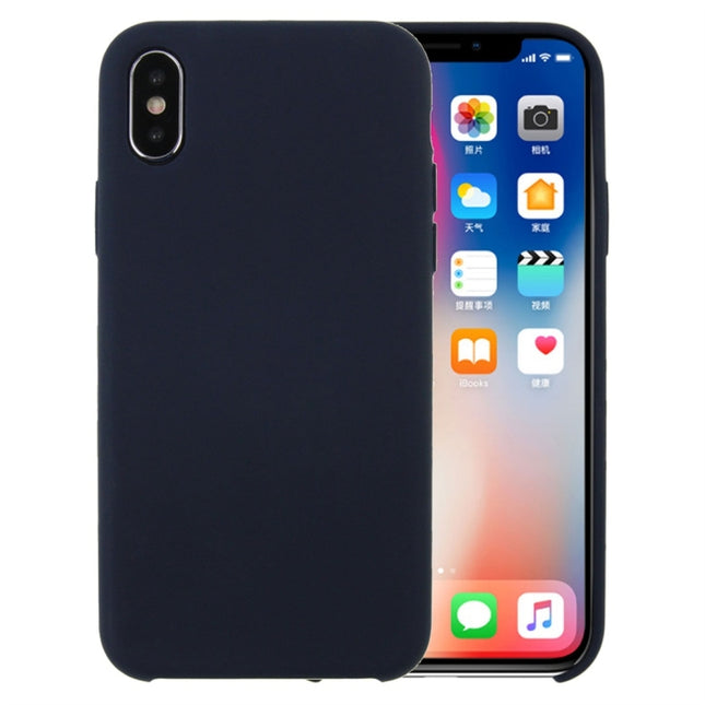 For iPhone X / XS Pure Color Liquid Silicone + PC Dropproof Protective Back Cover Case(Dark Blue)-garmade.com