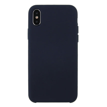For iPhone X / XS Pure Color Liquid Silicone + PC Dropproof Protective Back Cover Case(Dark Blue)-garmade.com