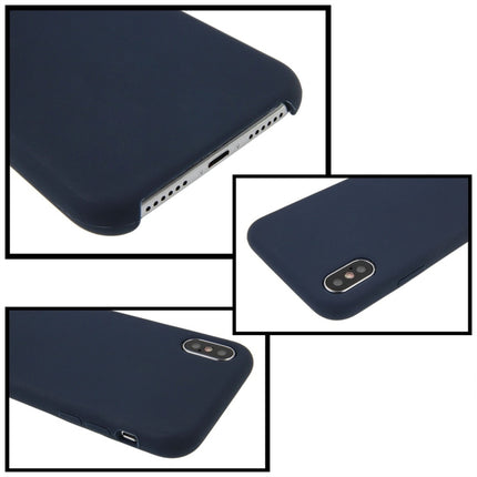 For iPhone X / XS Pure Color Liquid Silicone + PC Dropproof Protective Back Cover Case(Dark Blue)-garmade.com
