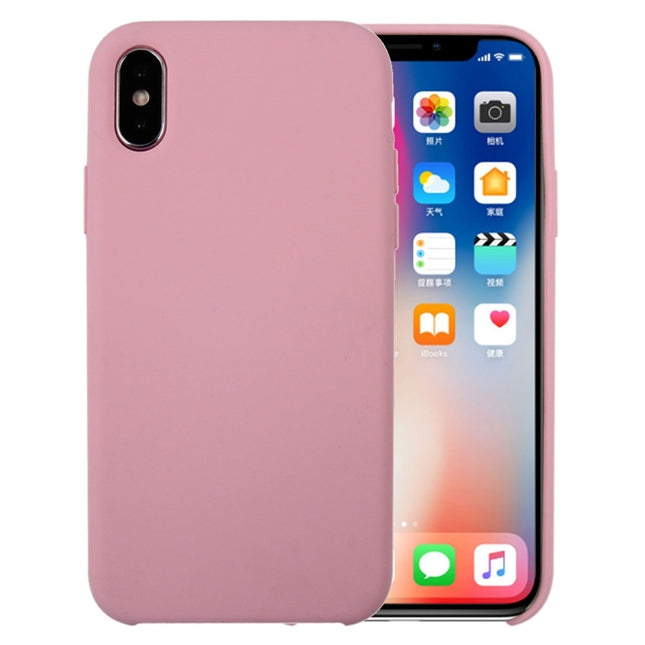 For iPhone X / XS Pure Color Liquid Silicone + PC Dropproof Protective Back Cover Case(Pink)-garmade.com