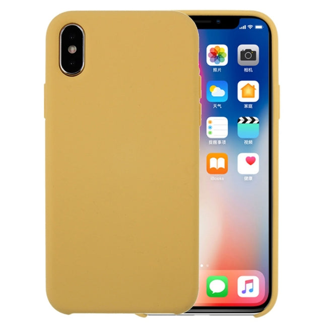 Pure Color Liquid Silicone + PC Dropproof Protective Back Cover Case for iPhone X / XS(Yellow)-garmade.com