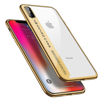 CAFELE for iPhone X Ultra-thin Electroplating Soft TPU Protective Back Cover Case with Ring Holder(Gold)-garmade.com