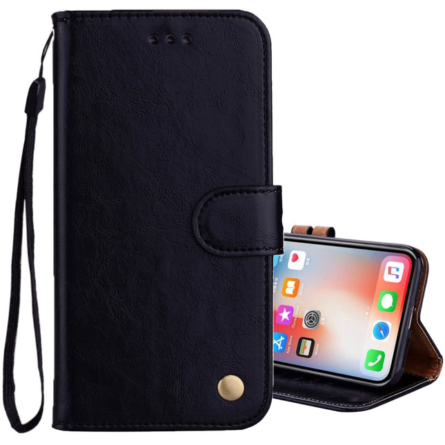 For iPhone X / XS Business Style Oil Wax Texture Horizontal Flip Leather Case with Holder & Card Slots & Wallet (Black)-garmade.com