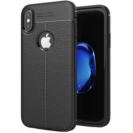 For iPhone X / XS Litchi Texture TPU Protective Back Cover Case (Black)-garmade.com