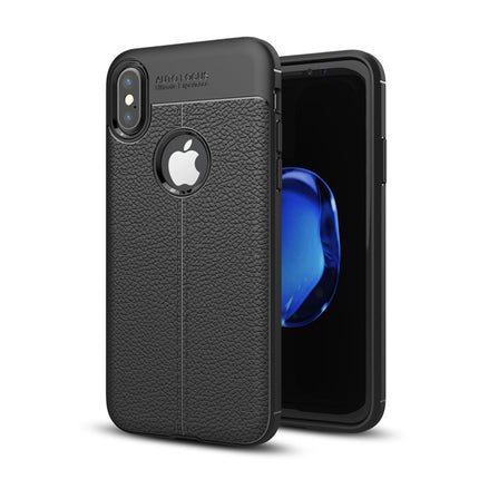 For iPhone X / XS Litchi Texture TPU Protective Back Cover Case (Black)-garmade.com