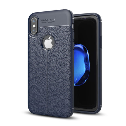 For iPhone X / XS Litchi Texture TPU Protective Back Cover Case (navy)-garmade.com
