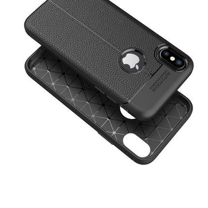 For iPhone X / XS Litchi Texture TPU Protective Back Cover Case (Black)-garmade.com