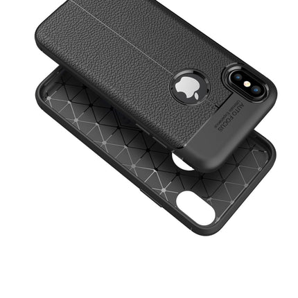 For iPhone X / XS Litchi Texture TPU Protective Back Cover Case (navy)-garmade.com