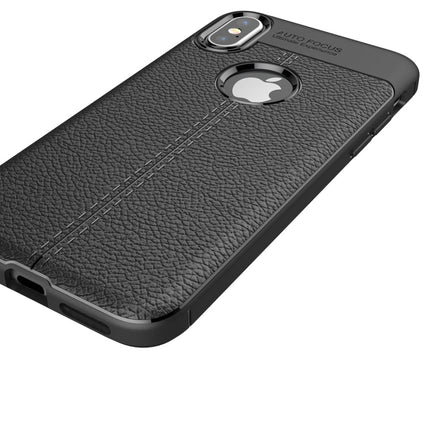 For iPhone X / XS Litchi Texture TPU Protective Back Cover Case (Black)-garmade.com