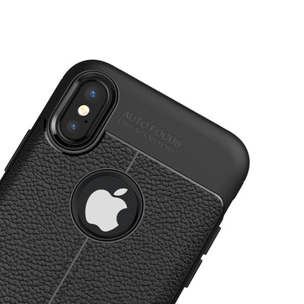 For iPhone X / XS Litchi Texture TPU Protective Back Cover Case (Black)-garmade.com