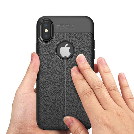 For iPhone X / XS Litchi Texture TPU Protective Back Cover Case (Black)-garmade.com