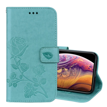 Rose Embossed Horizontal Flip PU Leather Case for iPhone XS Max, with Holder & Card Slots & Wallet(Green)-garmade.com