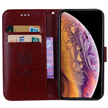 Rose Embossed Horizontal Flip PU Leather Case for iPhone XS Max, with Holder & Card Slots & Wallet(Brown)-garmade.com